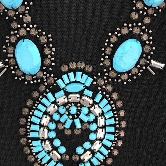 NWT Tory Burch top women's S turquoise stone black southwestern western Tribal - Picture 2 of 12